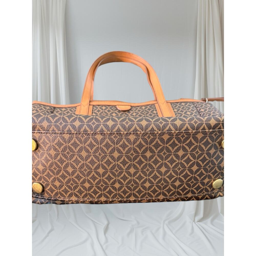 Fossil Issue No.1954 Brown Logo Tote Bag Leather Trim Zip Top Shoulder Bag